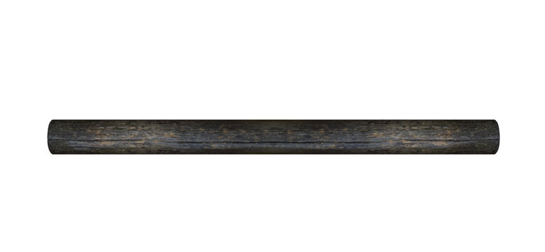 Old wooden club hand, horizontal. On isolated transparent background.