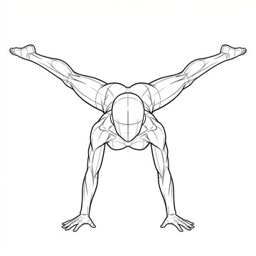 Anime female body base straddle planche extreme arm balance.