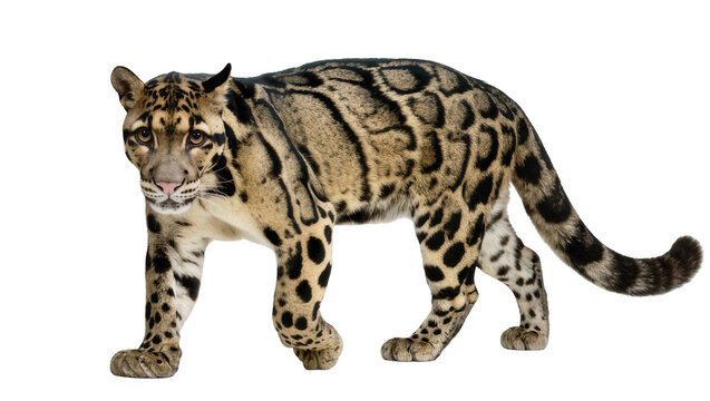 Clouded leopard with distinctive cloud-like markings, isolated on transparent background