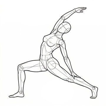 Anime female body base reverse warrior yoga lunge dummy drawing.