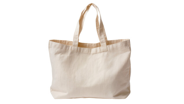 Natural canvas tote bag with handles, isolated on transparent background