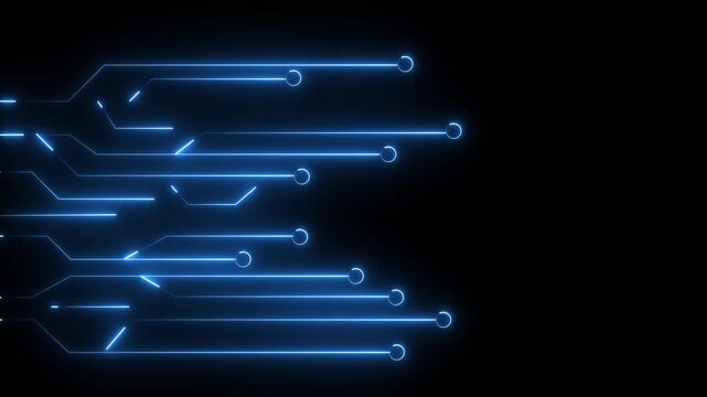 Abstract circuit board lines on black background. Digital circuit board lines for technology. Modern circuit board lines graphic for network and cyber concepts.