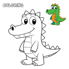 Obraz premium Cartoon Crocodile Coloring Page – Jungle Animal Illustration with Outline and Smiling Character for Kids Educational Creative Learning Activities