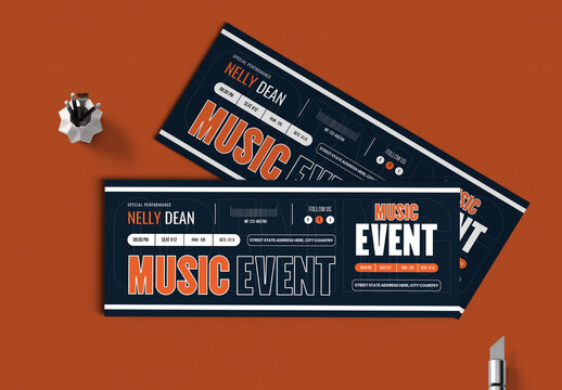Concert Pass And Live Show Entry Music Event Ticket Template Design
