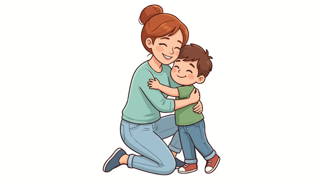 Adult hugging child affectionate family bond love care warmth vector illustration design