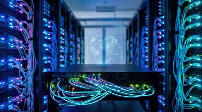 Cloud Network Concept: Data servers syncing information across global system
