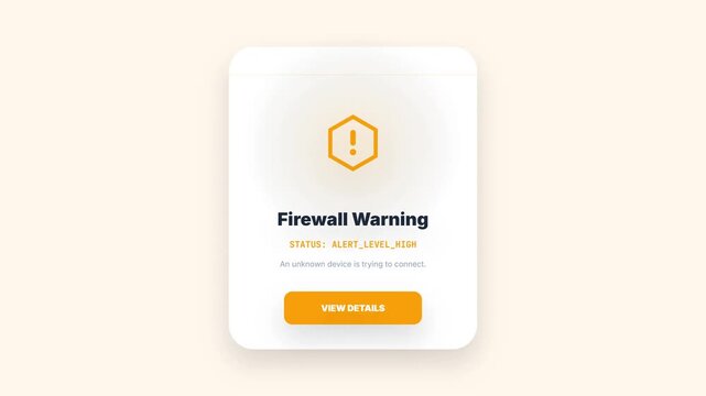 Firewall warning notification card showing high alert level for unknown device connection attempt