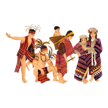 Indigenous Igorot People of Philippines in Traditional Tribal Attire Illustration