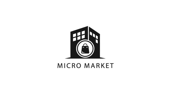Micro market logo with building icon.