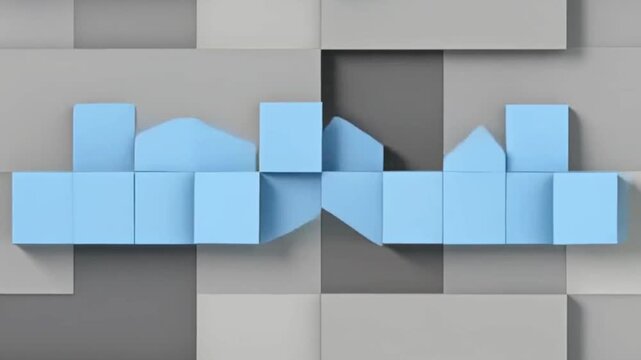 Modernist Motion Background With Animated Blue Blocks And Gray Grid In Bauhaus Style