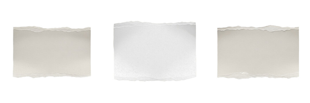 Blank White Torn Paper Sheet with Ripped Edges on White Background, Minimalist Note Page for Message and Design, Textured Paper Scrap for Scrapbooking and Crafting