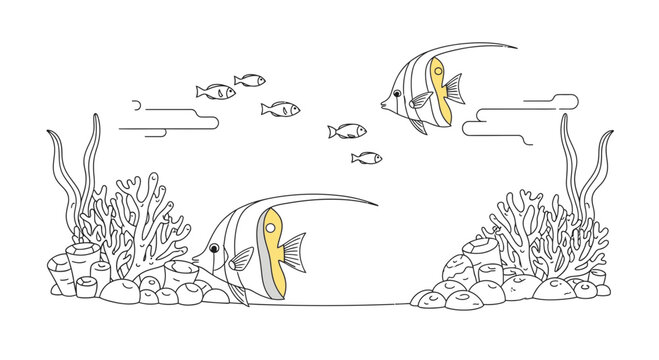 Yellow and gray tropical fish swimming.