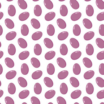 Seamless repeating diagonal pattern of glossy purple eggs with soft highlights on a white background. Clean geometric composition, minimal modern style, evenly spaced layout, suitable for surface desi