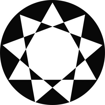 BolaBintang.eps
Geometric Nine-Pointed Star Symbol in Circular Black and White Design