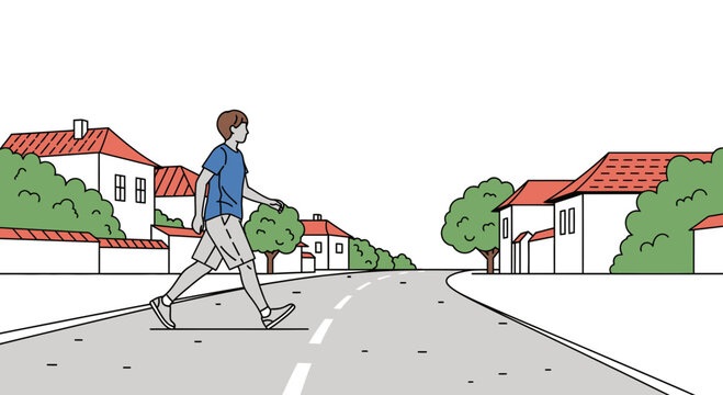 Man crossing street alone quickly.
