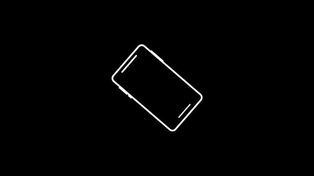 Simple line drawing of a smartphone with a circular arrow animation isolated on black background