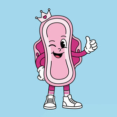 This playful image features a cartoon character of a sanitary pad, combining humor and awareness. It promotes women's health with a lighthearted and friendly approach. © Zejun