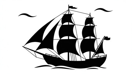 Elegant vintage sailing ship with multiple masts under windy skies © MDSUJON