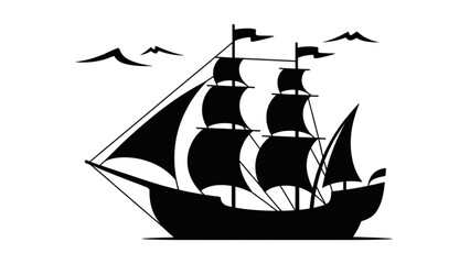 Classic sailing ship with multiple masts and billowing sails © MDSUJON