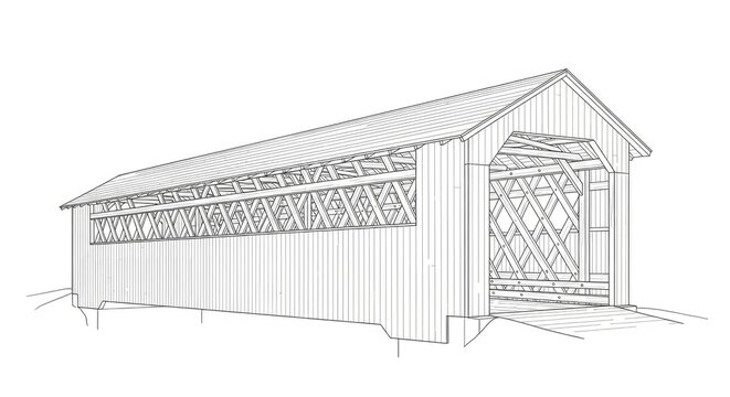 Covered bridge illustration against white background for various applications