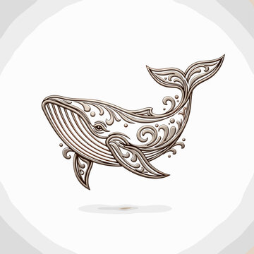 Stylized ornamental whale with intricate patterns emerging from water