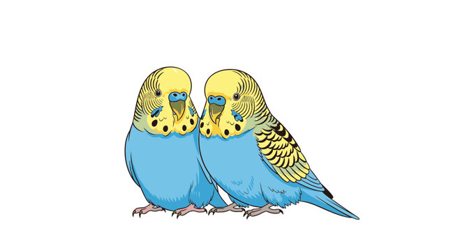 Two Yellow and Blue Colorful Budgies.