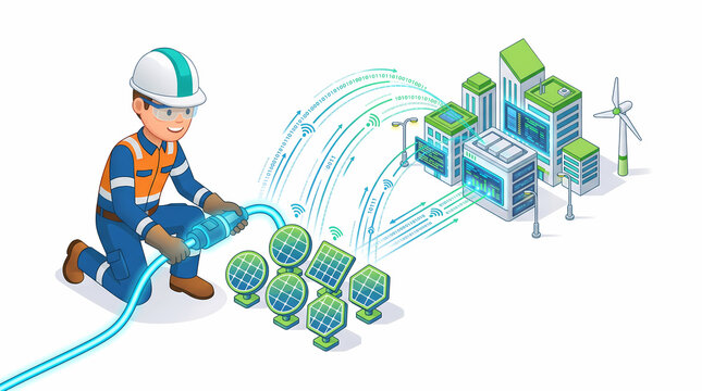 Infrastructure tech revolution smart grid implementation urban environment digital illustration perspective
