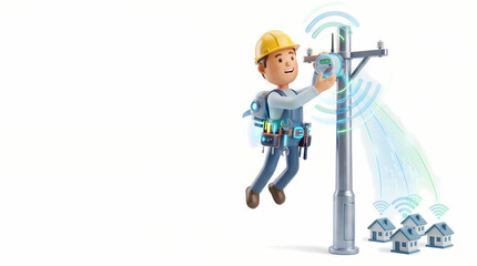 Naklejka premium Smart grid infrastructure tech technician installing equipment in urban setting modern environment innovative solutions