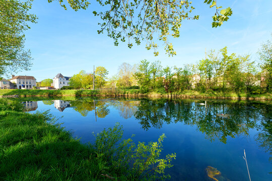 The Loing canal in Nemours city. &Icirc;le-de-France region