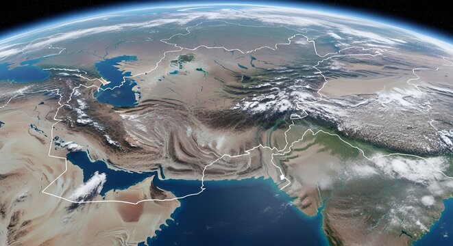 Satellite View of Earth's Surface: Himalayas, Middle East, and Indian subcontinent
