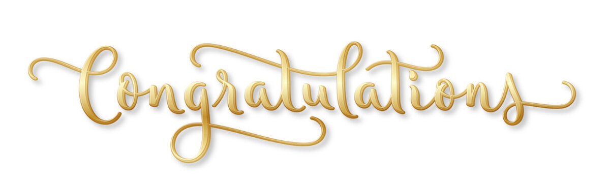 CONGRATULATIONS gold brush calligraphy banner with flourishes on transparent background