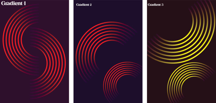 A triptych of pixelated gradient graphics