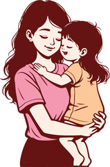 Obraz premium Mother Holding Her Little Child Illustration