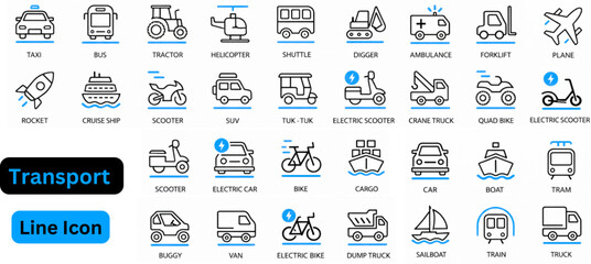 Transport line icon set. Transport icon set. Transportation thin line icons. Editable stroke.  © Tuhin
