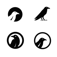 Obraz premium Minimalist Black and White Bird Logos Set with Raven and Crow Silhouettes