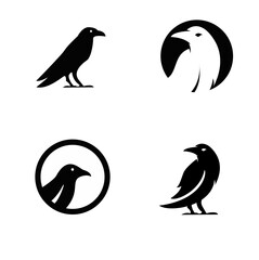 Obraz premium Raven Crow Bird Logo Icon Collection Minimalist Abstract Black and White Design Set