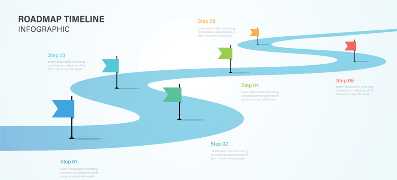 Business road map timeline Infographic design with 6 steps. Infographic template design for business growth and milestones presentation.