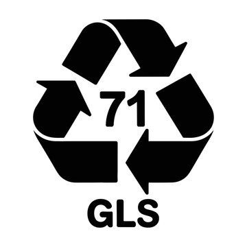 Vector recycling symbol with numbers 71 and gls on a plain background