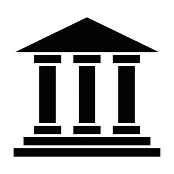Classic vector icon of a building with three tall columns