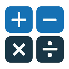 Obraz premium Blue vector with icons of addition, subtraction, multiplication, and division symbols.