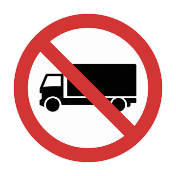 Red and white no-entry vector sign prohibiting large trucks from entering