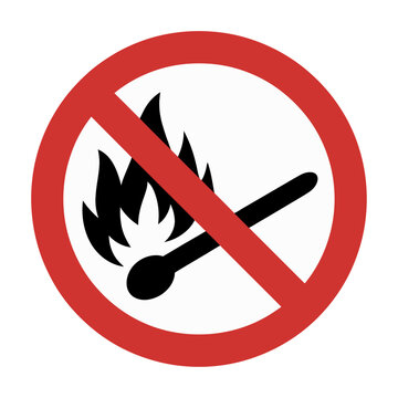 Red and white vector no fire symbol featuring a burning matchstick