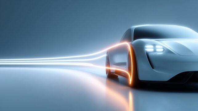 Ultra Minimal Autonomous EV Silhouette Glowing Navigation Lines Futuristic Mobility

