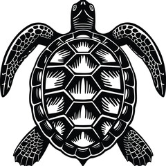 Symmetrical Woodcut Sea Turtle Illustration © Muktadir Billa