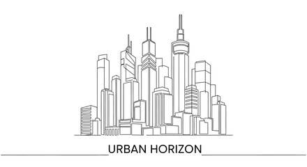 Fototapeta premium Black and white hand drawn sketch of a modern city skyline.
