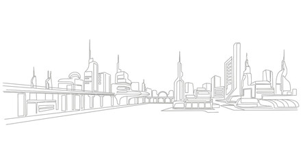 Obraz premium Hand drawn architectural sketch of a modern city skyline.