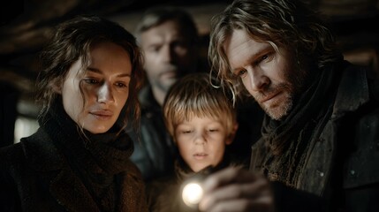 Fototapeta premium Family members exploring a mysterious light together