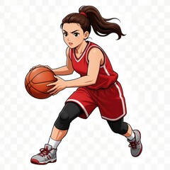 Naklejka premium Female Basketball Player Dribbling Ball in Action Pose