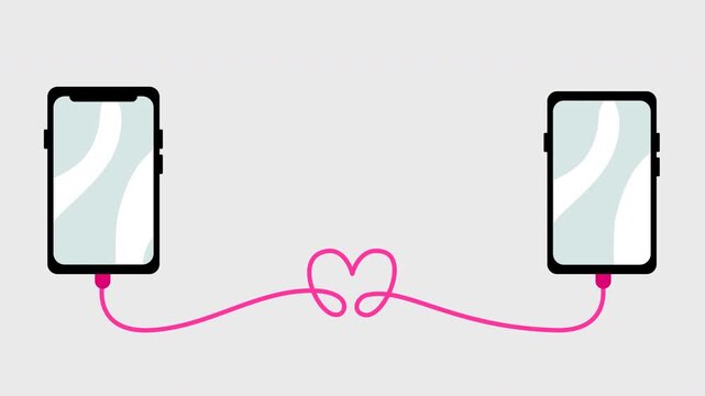 Long Distance Relationship Concept with Connected Smartphones Forming Heart Shape for Love, Communication, valentine