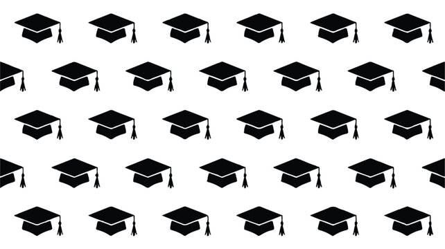 Graduation caps icons in a repeating pattern on white background